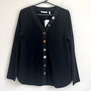 NEW Soft Surroundings Black Cotton Daniella Accent Button Top